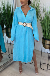 Vestido midi tipo túnica con abertura y botones Henley